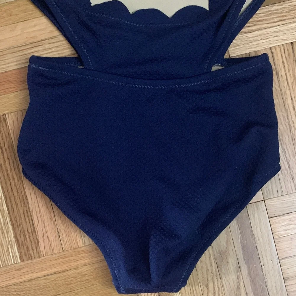 Little Girls Navy Blue One-Piece Cut-Out Swimsuit Size Small (6/7) - Like New!